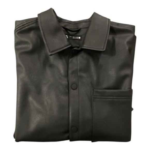 Zara Short Sleeve Faux Leather Shirt - Size Large - Picture 5 of 10